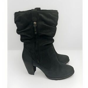 Ugg Boots Dayton Heeled Slouchy Mid Calf Black Leather Nubuck Women 7.5 Western